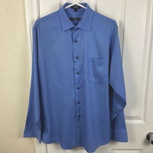 Pre-Owned Geoffrey Beene Men’s Blue Button Up Stretch Fitted Shirt, Size L